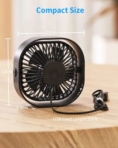 Vista 4 de Pequeño ventilador de escritorio USB, mini ventilador de mesa silencioso de 4 pulgadas, ventilador de escritorio portátil de 3 velocidades, pequeño