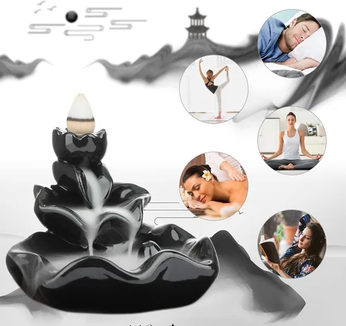 Vista 6 de DK177 Soporte de incienso en cascada, quemador de incienso de cerámica, reflujo de cerámica, fuente de incienso zen, máquina difusora, soporte