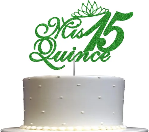 Vista 12 de Mis Quince 15 Quinceañera - Decoración para tartas con purpurina para quinceañera, ideas de decoración de fiesta de cumpleaños, decoración de alta