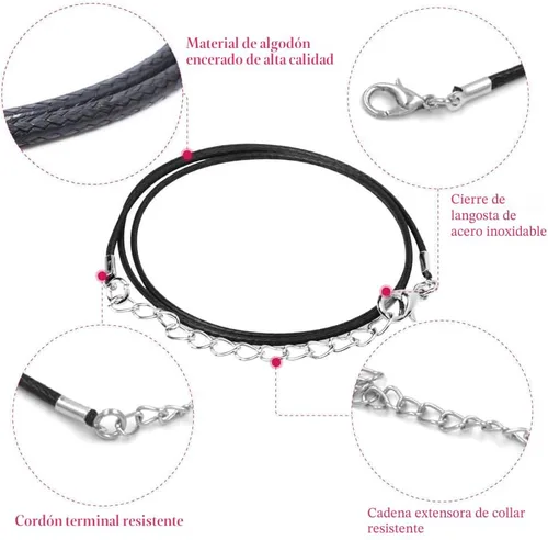 Vista 4 de Selizo - 100 unidades de cordón para collar para hacer joyas, cuerda encerada negra para suministros de fabricación de pulseras