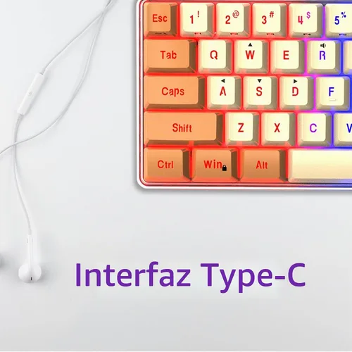 Vista 3 de Teclado mecánico para juegos de 61 teclas, teclado mecánico con cable, teclado portátil iluminado para computadora, laptop, escritorio, accesorios
