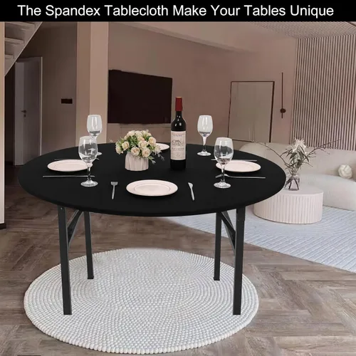 Vista 7 de Mantel redondo de elastano para mesa, 4 piezas, elástico, ajustable, lavable, protector de mesa para interiores y exteriores (negro)
