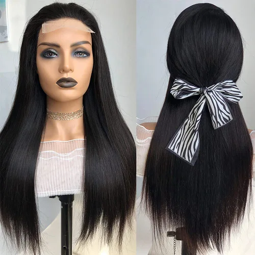 Vista 2 de Pelucas de cabello humano con cierre de encaje 4x4, densidad del 180%, sin pegamento, lacio, 12A, cabello virgen brasileño con encaje frontal