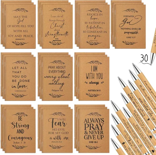 Vista 11 de Fuutreo Juego de 40 piezas de regalo cristiano con versículos de la Biblia, diarios de oración, bolígrafos inspiradores religiosos, mini cuaderno