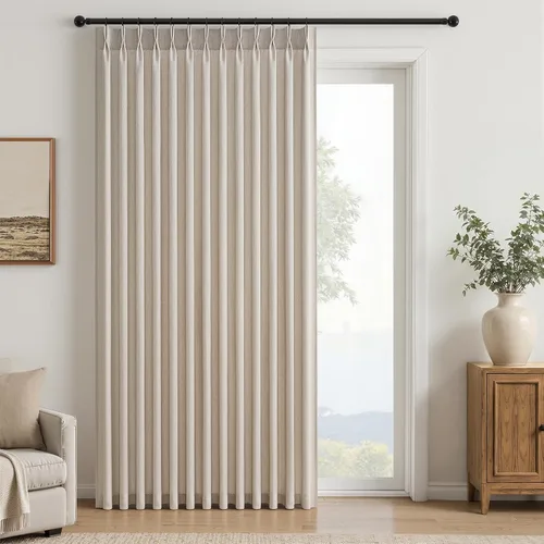 Vista 32 de 2 paneles de cortinas plisadas de lino beige de 84 pulgadas de largo, para dormitorio y sala de estar, cortina plisada con ganchos y pestaña trasera