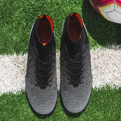 Vista 5 de Botas de fútbol para hombre con tacos altos con cordones, para interiores, firmes, para entrenamiento de césped y fútbol sala