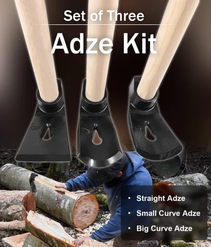Vista 2 de Juego de herramientas para tallar madera para carpintería Adze, incluye adze recto, curva grande Adze y curva pequeña Adze (3PCS)