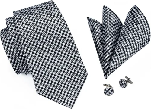 Vista 3 de Hi-Tie Corbata clásica a cuadros para hombre con gemelos de pañuelo