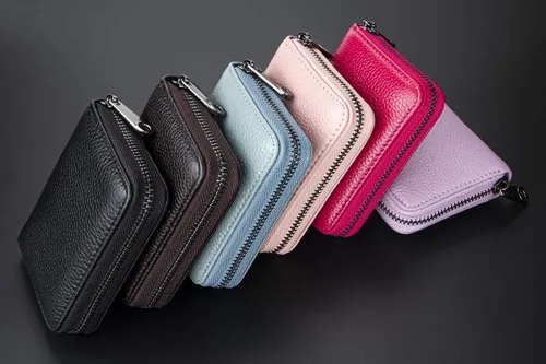 Vista 7 de Aiyo Fashion Cartera de cuero genuino para tarjetas de crédito, con bloqueo RFID, funda de identificación segura, organizador con cremallera
