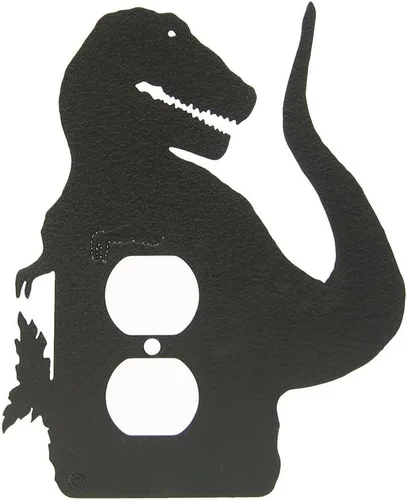 Vista 13 de Brachiosaurus Dinosaur - Placa de pared dúplex individual (potencia única, negro) American Steel Decorative Electrical Covers, 1-gang Outlet