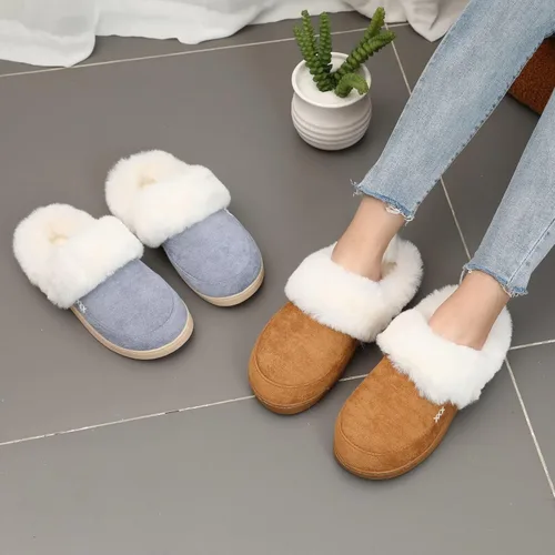 Vista 7 de NineCiFun Pantuflas de casa de gamuza para mujer y hombre, pantuflas mullidas con forro de piel sintética para interiores y exteriores, zapatos