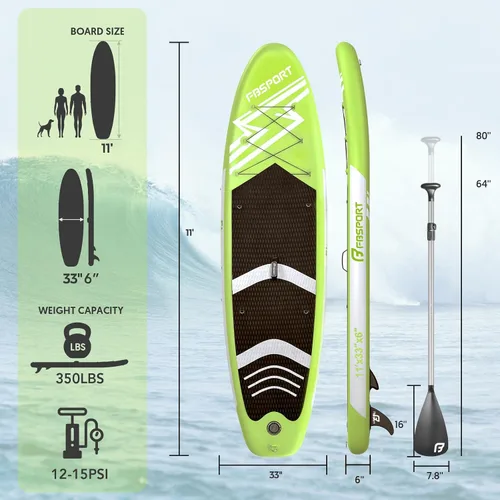 Vista 2 de FBSPORT Tabla de remo de pie prémium de 11 pies, tabla de yoga con accesorios de SUP y bolsa de transporte, amplia posición, control de surf