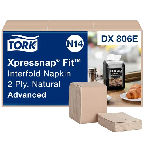 Vista 2 de Tork Xpressnap Fit - Servilleta dispensadora natural N14, compostable de 2 capas, 36 paquetes x 120 servilletas, DX806E