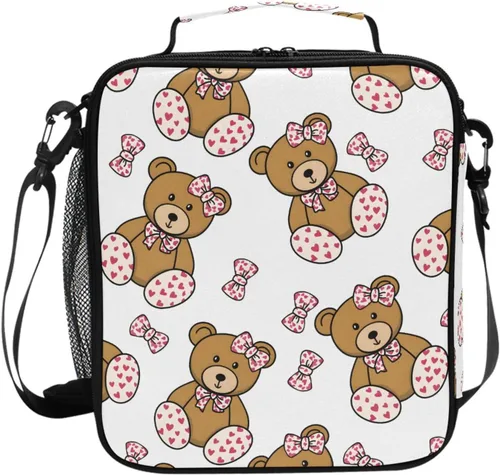 Vista 49 de Lonchera con patrón de cuadros blancos y negros, bolsa de almuerzo aislada, bolsa de preparación para niños, correa de hombro congelable a001