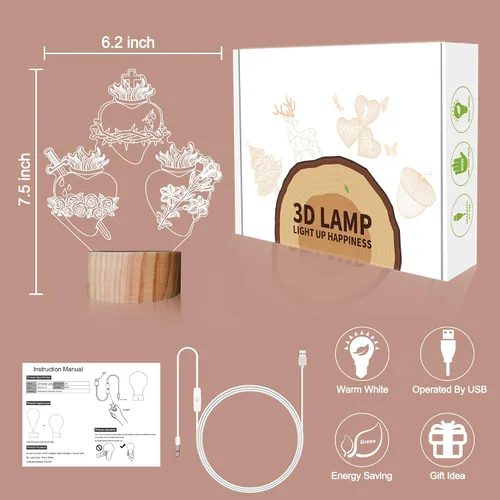 Vista 6 de Anywin Tres corazones sagrados, regalos católicos para mujeres/hombres, corazones de Jesús, luz nocturna, regalos de fe para Navidad, devocional