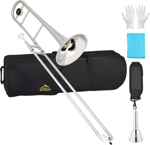 Vista 9 de EASTROCK Trombón tenor de deslizamiento Bb de latón Instrumento musical con estuche duro, boquilla, guantes, paño de limpieza para estudiantes