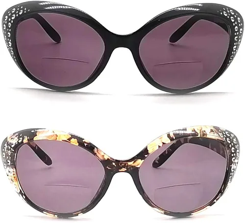 Vista 2 de Bifocal Gafas de sol para mujer 2 pares Cateyes Real Rhinestones Reader gafas de sol con 2 bolsas gratis