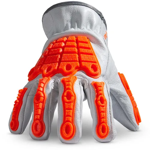 Vista 4 de HexArmor Chrome SLT® Series 4067 Leather Work Gloves, Large Resistente a los cortes, protección contra impactos 4067 Cuero Blanco y Naranja Impact