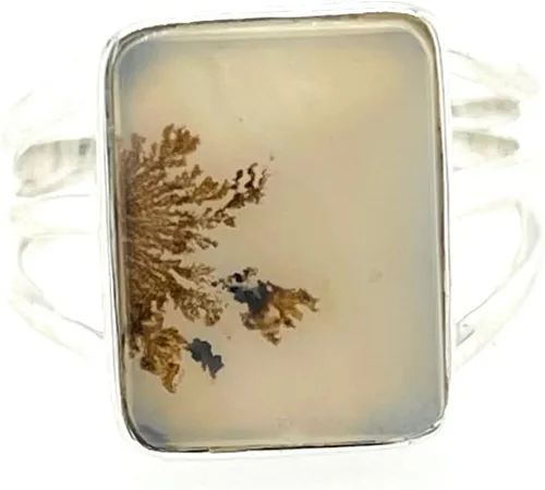 Vista 2 de Genuine Georgian Scenic Dendritic Agate 925 Sterling Silver Ring Size 9