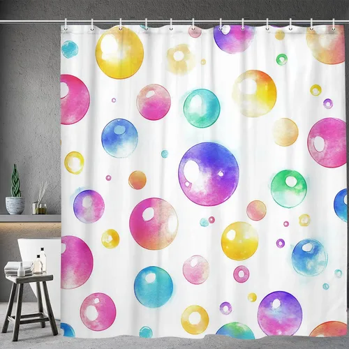 Vista 13 de Cortina de ducha náutica para niños, azul bohemio, océano, tiburón, abstracto, dibujos animados, decoración de baño, con cortinas de ducha de tela