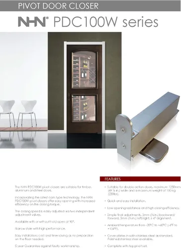Vista 4 de NHN Modelo: PDC103W SSS - Cierrapuertas ocultas de cierre automático hidráulico para puertas de madera y acero