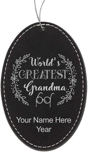 Vista 7 de LaserGram Personalized Christmas Ornament, World's Greatest Grandma, Faux Leather, Custom Laser Engraved Gift Idea (Oval Shape, Black with Gold)