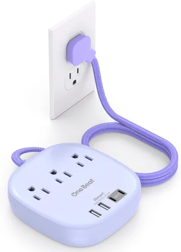 Vista 17 de Cruise Ship Travel Essentials, tira de alimentación de enchufe plano de 22.5 W/4.5 A, cable de extensión plano de 3 pies, 3 tomas de corriente, 4
