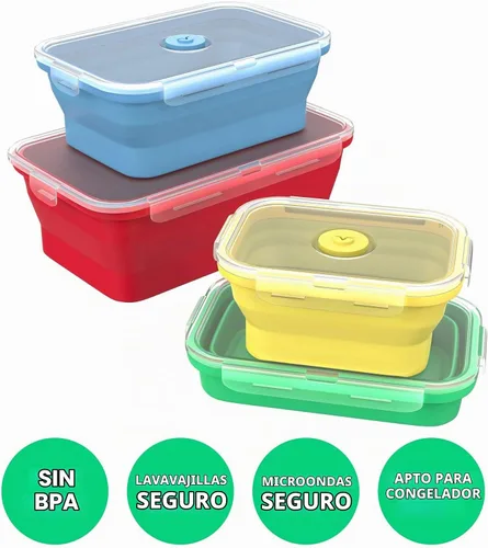 Vista 4 de Vremi - Recipientes de silicona para almacenamiento de alimentos con tapas de plástico herméticas sin BPA