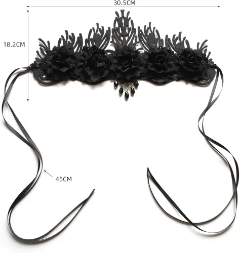 Vista 2 de Lolita gótica oscura de Halloween, estilo vintage, encaje negro barroco, Queen, diadema para el cabello para Halloween, Navidad, fiesta de máscaras