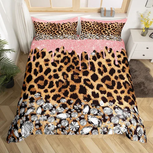 Vista 9 de Manfei Juego de funda de edredón de piel de animal, tamaño individual, funda de edredón con estampado de cebra de leopardo con 1 funda de almohada