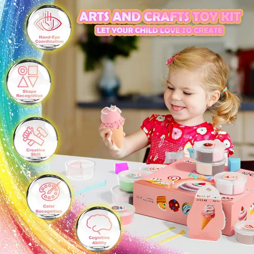 Vista 5 de Aestd-ST - Kit de arcilla seca al aire, con temática de pastel, arcilla para modelar para niños, arcilla mágica de postre con herramientas