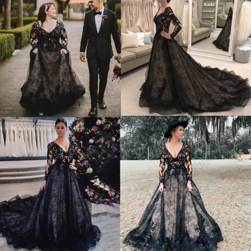 Vista 6 de TRHTX Vestidos de novia de sirena de encaje para mujer 2022 vestidos de novia con hombros descubiertos, apliques, vestido de novia con mangas WZY53