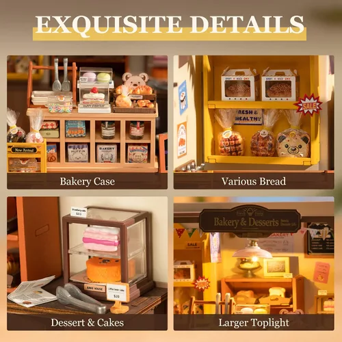 Vista 2 de ROBOTIME Kit de casa en miniatura con accesorios DIY Mini casa de muñecas con tienda diminuta Kit de fabricación con luz LED Hobby Regalos