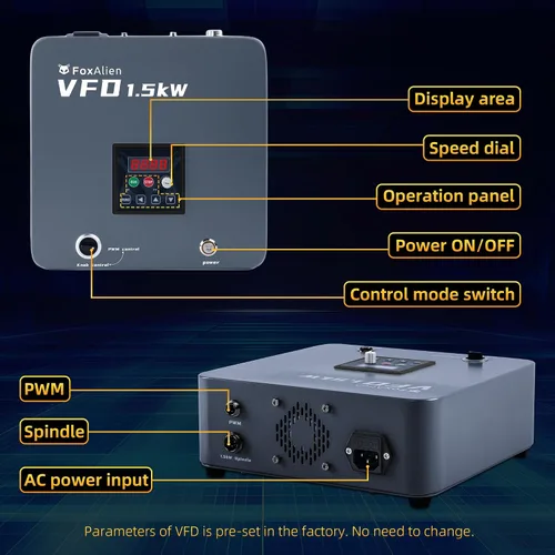 Vista 8 de Kit de motor de husillo CNC enfriado por aire VFD FoxAlien de 1.5KW para máquina de enrutador CNC, husillo de 65mm de diámetro 24000 RPM