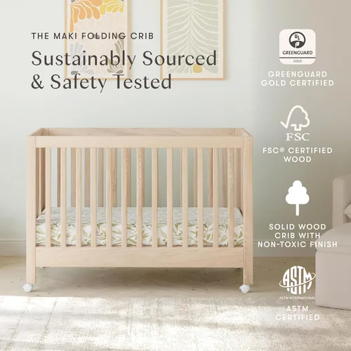 Vista 5 de Babyletto Maki - Cuna plegable portátil convertible 2 en 1, lavado natural