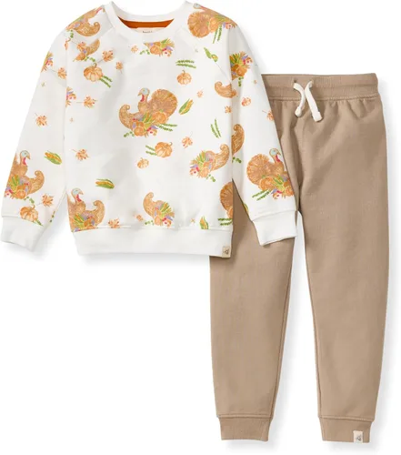 Vista 8 de Burt's Bees Baby Boys Organic Cotton Sweatshirt & Jogger Set, Outfit Bundle Fútbol de lavado ácido