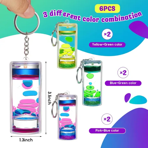 Vista 2 de Equsion 6 llaveros líquidos con burbujas de movimiento, juguetes sensoriales con temporizadores líquidos, regalos para estudiantes de fin de año