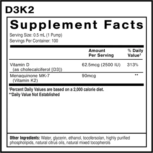 Vista 2 de Quicksilver Scientific Nanoemulsified D3K2 - Vitamina líquida emulsionada D3 + K2 MK7 Suplemento liposomal para corazón, salud ósea + apoyo