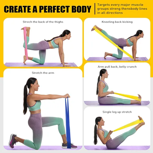 Vista 4 de Bandas de resistencia, bandas de ejercicio, bandas de terapia física para entrenamiento de fuerza, yoga, pilates, banda elástica de estiramiento