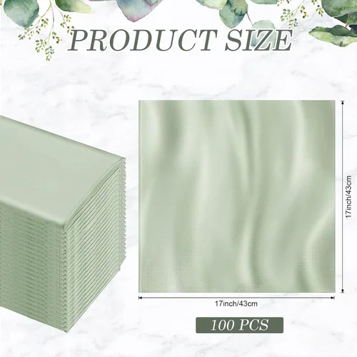 Vista 2 de Newwiee Paquete de 100 servilletas de tela verde salvia de 17 x 17 pulgadas, servilletas de satén verde salvia para cena, hogar, boda, fiesta