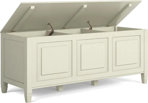 Vista 4 de SIMPLIHOME Connaught - Banco de baúl de madera maciza de 51 pulgadas de Blanco antiguo