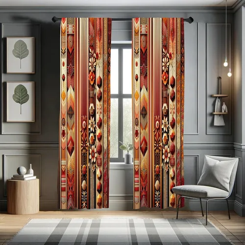 Vista 36 de Ambesonne Paquete de 2 cortinas para ventana con estampado de hojas, arte botánico con hojas, mosaico, detalles cuadrados cúbicos, naturaleza