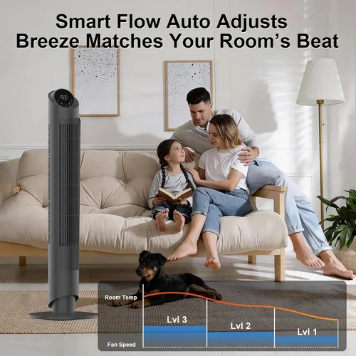 Vista 9 de hykolity Ventilador de torre para dormitorio, ventilador oscilante de 90°, ventilador de piso ultra silencioso de 28 dB con control remoto