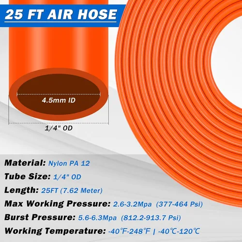 Vista 3 de Kit de línea de aire DOT de 1/4 pulgadas para kit de suspensión de bolsa de resorte de aire con accesorios, línea de aire PA DOT de 25 pies