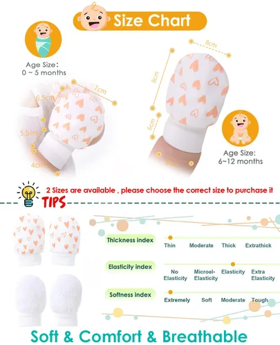 Vista 4 de Manoplas antiarañazos para bebés y niñas de 6 a 12 meses (6 pares)