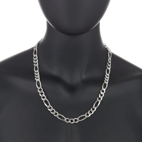 Vista 4 de The Bling Factory 9.5mm .925 Sterling Silver Diamond-Cut Flat Figaro Chain Necklace