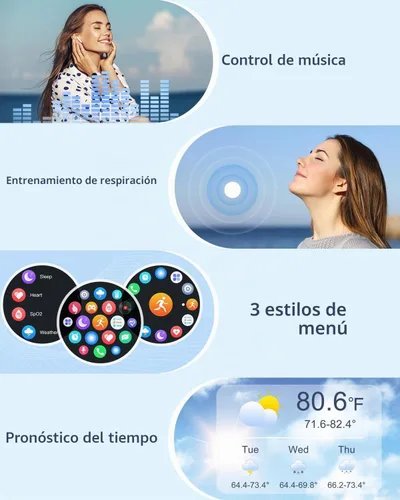 Vista 6 de HUAKUA Reloj inteligente para mujeres y hombres, responde/hacer llamadas Negro