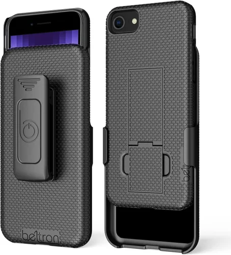 Vista 3 de BELTRON Funda para iPhone 7/8/SE 2020/SE 2022, funda de agarre de goma súper delgada y funda de clip giratorio para cinturón combinado con soporte