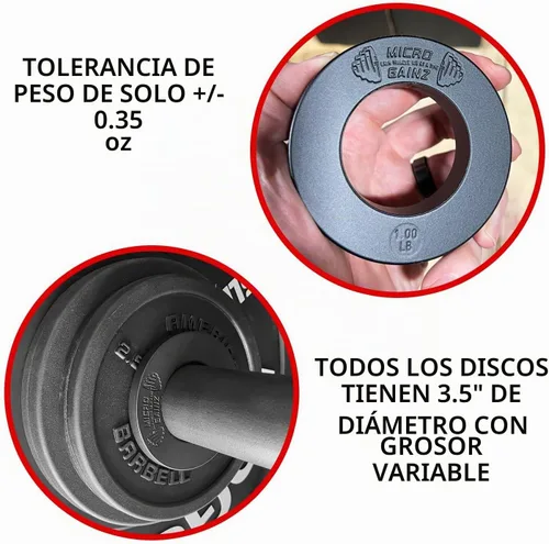 Vista 5 de Micro Gainz - Juego de discos de peso olímpicos fraccionales, juego de 10 discos olímpicos con bolsa, diseñado para pesas olímpicas
