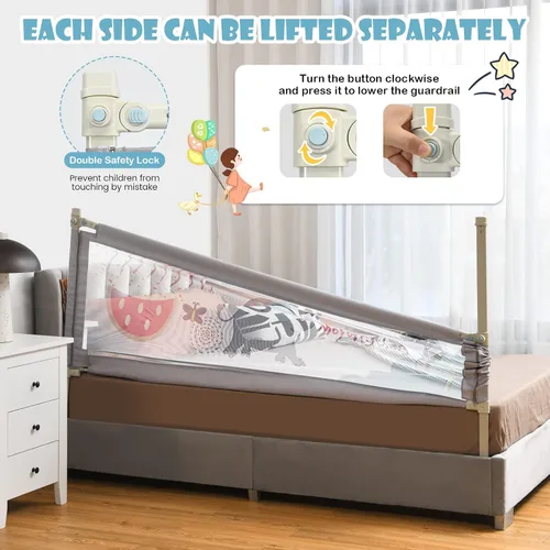 Vista 2 de GLACER Riel de cama para niños pequeños, 77 pulgadas extra largo, protector de riel de cama de bebé ajustable en altura con diseño de elevación